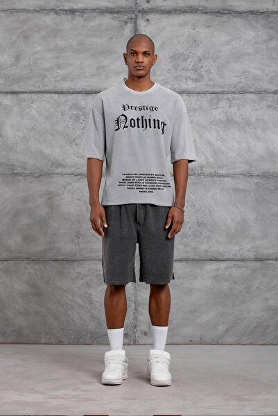 NOMARC Gray P&N Writing Printed Washable Oversize Tshirt