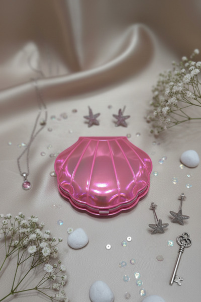 D&D Storee Midye Model Sedefli Parlak Şık Tasarım 2 Boyutlu Çanta Aynası