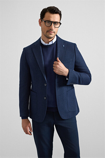 SÜVARİ Lacivert Slim Mono Yaka Torba Cep 6 Drop Klasik Ceket