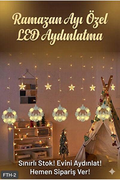 sonx Ramazan Perde LED Işık 3 Metre – Yıldız ve Ay Cami Figürlü Süsleme