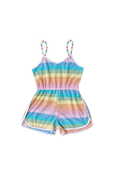 PETIT-ATELlER PETIT ATELIER Girls Rainbow Stripe Terry Romper Beaded Spaghett...