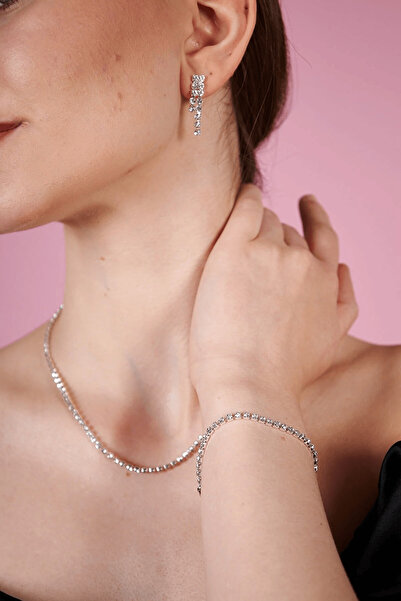 QL ACCESSORY Crystal Waterway Stone Necklace Earring Set