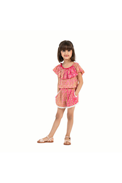 PETIT-ATELlER PETIT ATELIER Girls Pink Tribal Print Ruffle Romper Boho Spaghe...