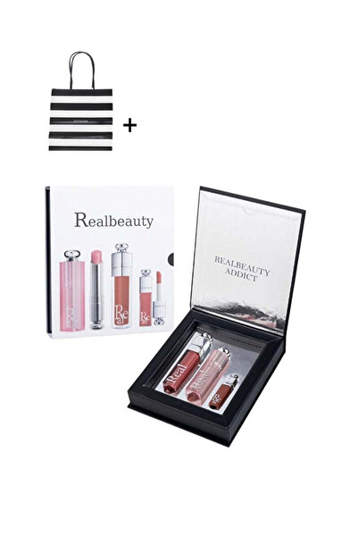 real beauty مجموعة أحمر الشفاه المكونة من 3 قطع + + كيس