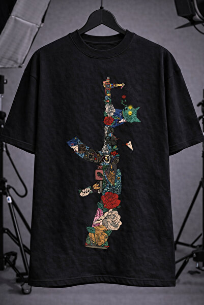 cc collection Unisex Oversize Letter Printed Black T-Shirt Artistic Street Style