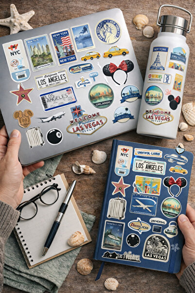Limitless Design مجموعة ملصقات السفر الأمريكية مقاس 22×30 سم – نيويورك، لوس أ...