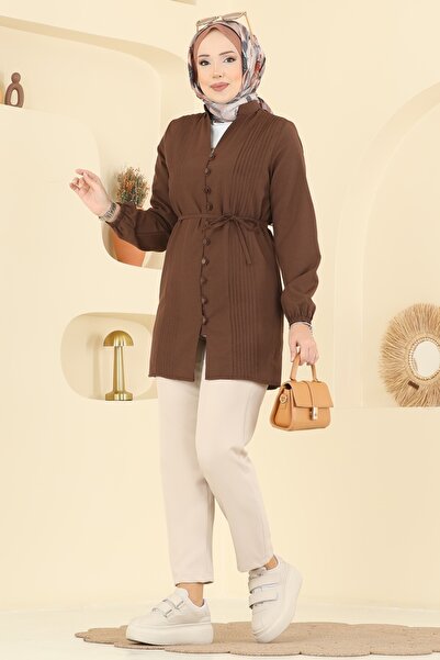 ModaMerve Nervür Detaylı Terikoton Gömlek 299ASN888-MS Kahve
