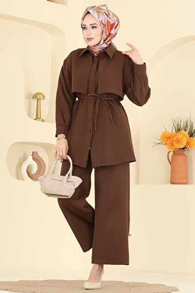 ModaMerve Rüzgarlık Detaylı Dabıl Takım 0844LVA1173-MS Acı Kahve