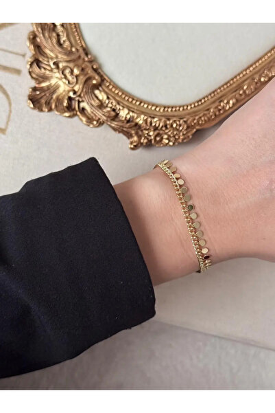 LEROSY CO. Sequin Detailed Steel Bracelet with Gold Dangle for Women