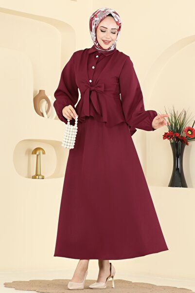 ModaMerve Önden Bağlamalı Dabıl Takım 0845LVA1173-MS Bordo