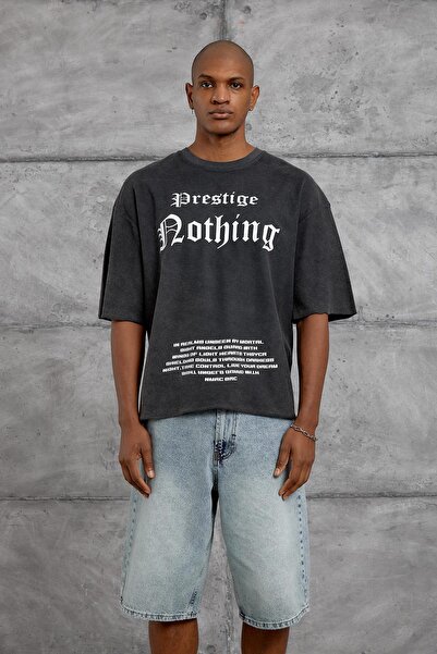 NOMARC Anthracite P&N Writing Printed Washable Oversize Tshirt