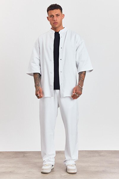 MADZEYMODA Men's White Oversize Top and Bottom Set – Loose Fit Kimono Sleeve ...