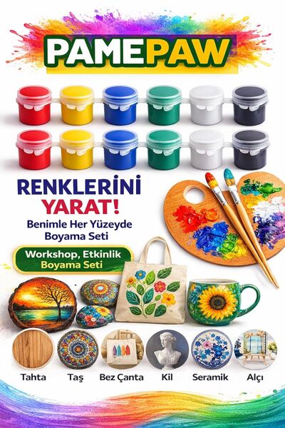 PAMEPAW 6 Adet 6'lı 3ml Akrilik Boya, Etkinlik Boyama, Çocuk , Workshop Boyam...