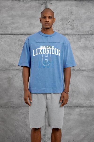 NOMARC Blue Luxuruous Printed Washable Oversize Tshirt