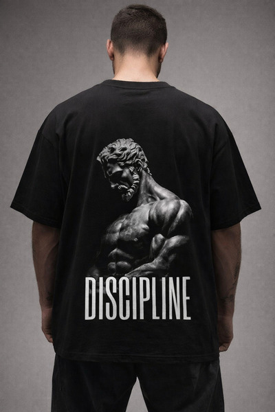 cc collection Unisex Oversize Discipline Printed Black T-Shirt Gym Street Style