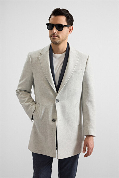 SÜVARİ Gri Slim Mono Yaka Cepsiz Kaban