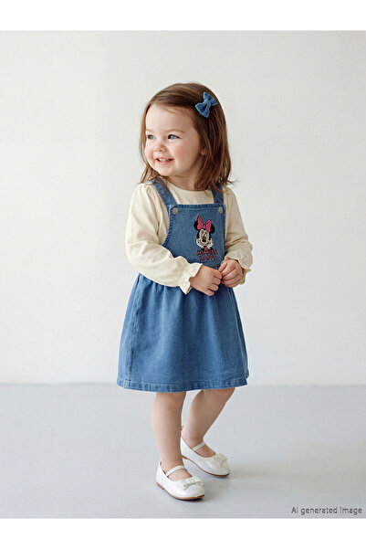 LC Waikiki Meral Collection Indigo Minnie Mouse Embroidered Baby Girl Jean Sa...