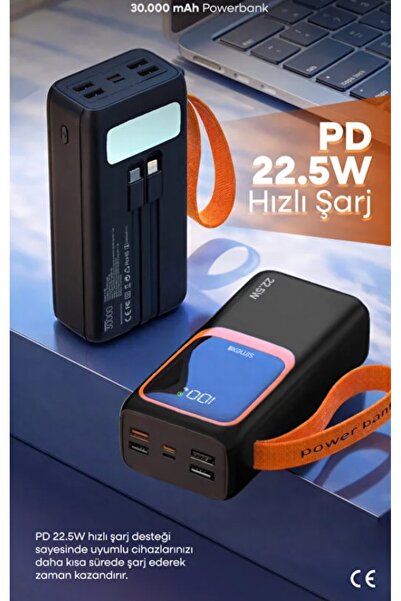 TEKNOPARKTA Simex 30.000 mAh Powerbank 30000 Mah Ekranlı 22.5W PD Hızlı Şarj ...