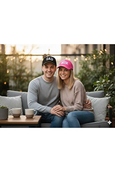 Betülce Mom Dad Yazılı Çift Şapka Seti – 2'Li Anne Baba Kombin Aile Şapkası- ...