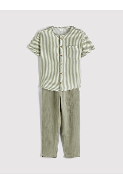 LC Waikiki Πουκάμισο και παντελόνι για αγόρια Ecru Hakim Yaka Ριγέ