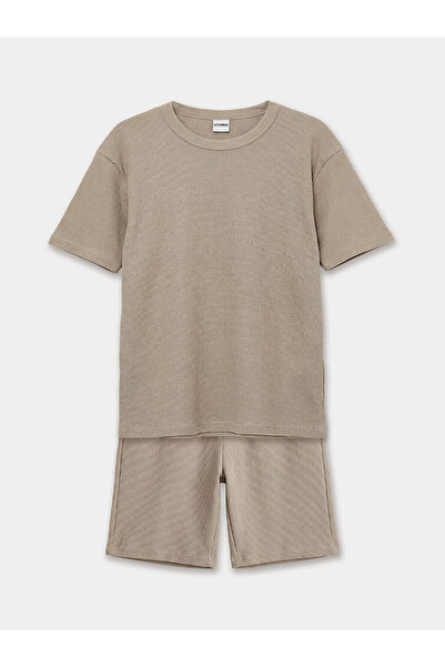 LC Waikiki Esse Collection Maro guler rotund Set Waffle cu mânecă scurtă pent...