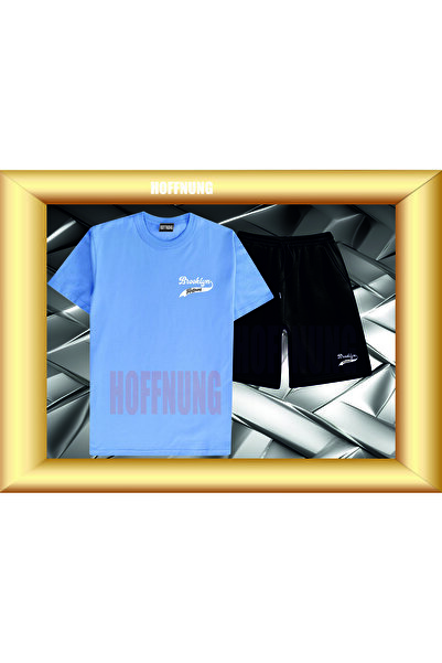 HOFFNUNG Unisex Casual Short Sleeve Set with Brooklyn Print Outdoor Spring/Su...