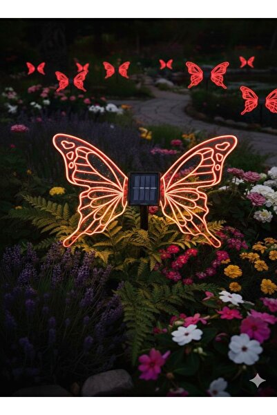 Dream Plus Kelebek Figürlü Güneş Enerjili Bahçe Lambası RGB Ledli Dış Mekan S...