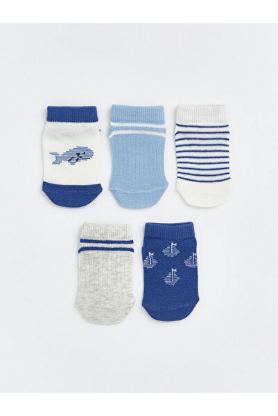 LC Waikiki Meral Collection Blue Baby Boy Patterned Booties Socks 5-Pack