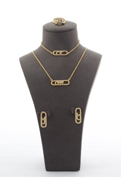 Un A delicate stainless steel accessory set adorned with diamond-like zircon ...