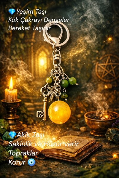 arzela سلسلة مفاتيح من الحجر الطبيعي العقيق واليشم مع سلسلة فولاذية