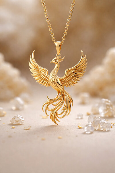 KAR DİAMOND Anka Kuşu Kolye 925 Ayar Gümüş Altın Kaplama Kadın Kolye Sertifik...