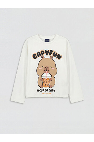 LC Waikiki Tricou pentru copii Ecru Bis guler rotund pyfun Bas cu imprimeu z ...