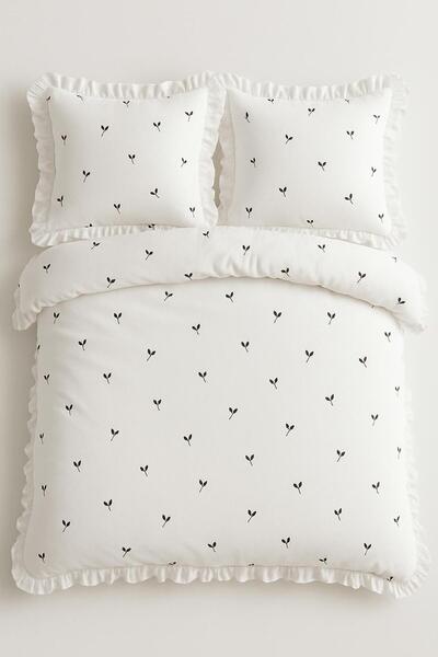 BESTİNA GOLD Double Duvet Cover Set 100% Cotton Dal Ornamental Overlocked Ruf...