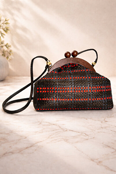 EL YAPIMI Ahşap Saplı Hasır Dokulu Kadın Abiye & Çapraz Askılı Çanta – Özel T...