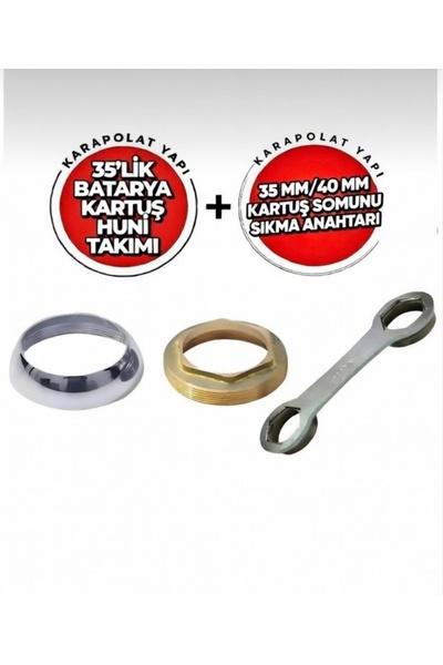 KarapolatYapı 35’Lik 3.5cm Batarya Kartuşu Baskı Somunu+ Krom Ayna+Kartuş Som...
