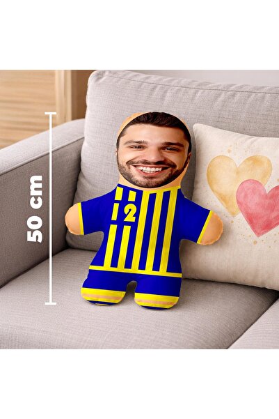 Kişiye Özel Fotoğraflı Sarı Lacivert Taraftar Peluş Oyuncak - 50cm