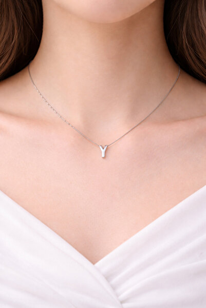 Yush aksesuar Y HARFLİ GÜMÜŞ RENK ÇELİK KOLYE