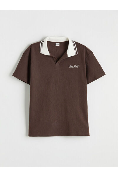 LC Waikiki Tricou maro pentru băieți, cu guler polo și broderie