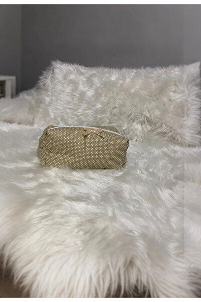 LUMIA ÇEYİZ Polka Dot Patterned 100% Cotton Makkaj Bag and Organizer 23X16 cm