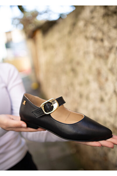 Venüs 2511501 Hakiki Deri Kalın Bant Toka Detaylı Kadın Babet Ayakkabı