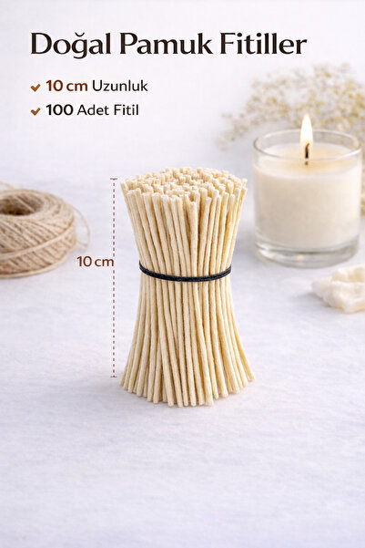 Lumiarte 10 cm Sert Mumlanmış Hazır %100 Pamuk Mum Fitili 100 Adet