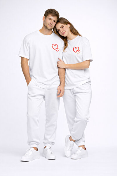NEVERMIND Ζευγάρι Μπλουζάκια Oversize με στάμπα καρδιάς για ζευγάρια, Σετ Ζευ...
