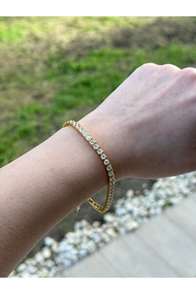 Amora Perla Jewelry 925 Ayar Gümüş 3,25 MM Taşlı Su Yolu Bileklik Altın Kaplama