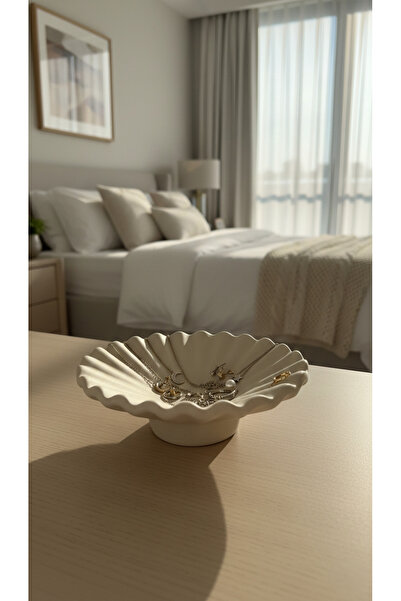 Melse Home's Seramik Bej Yelpaze Kase,Krem Dekoratif Tabak