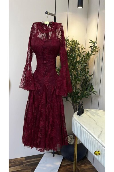 Special-DIARA Classic burgundy Lace dress