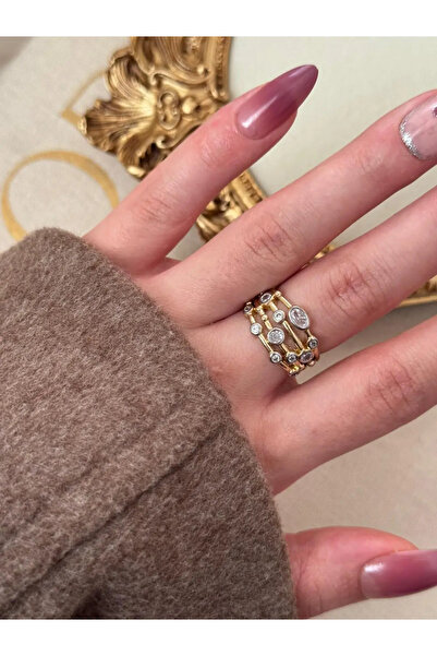 LEROSY CO. خاتم بتصميم مختلط ذهبي قابل للتعديل للنساء