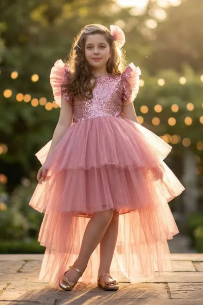 tny kids collection فستان بناتي مزين بالترتر مع ذيل