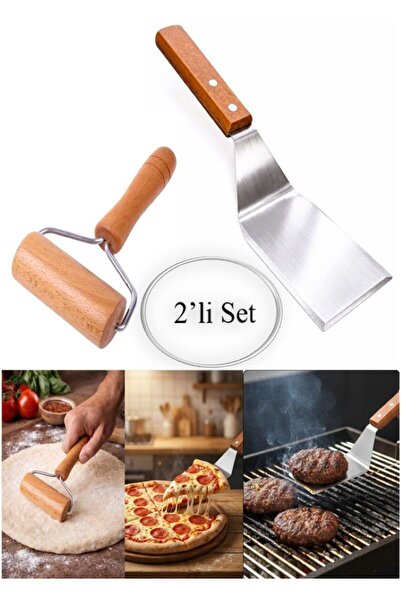 TARIK HOME 2-Pack Professional Wooden Handle Stainless Steel Grill Cake Pizza...