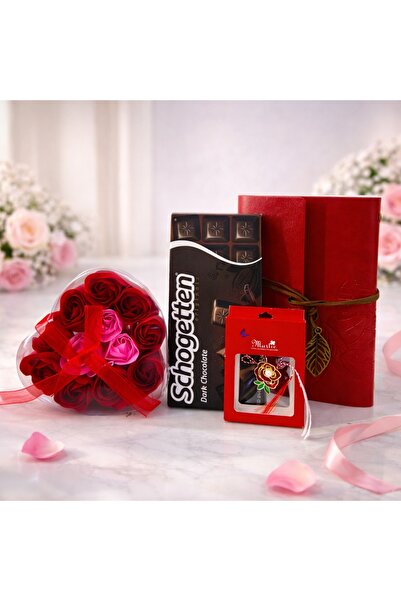 velve Set cadou Red Romance,trandafiri din sapun in cutie inima,ciocolata Sch...