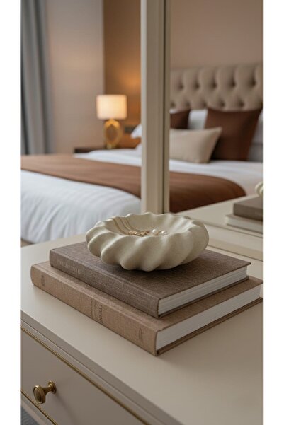 Melse Home's Seramik Dokulu Bej Dönence Tabak,Takı Tabağı